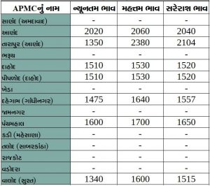 Gujarat All APMC Latest rates of 13 February 2020