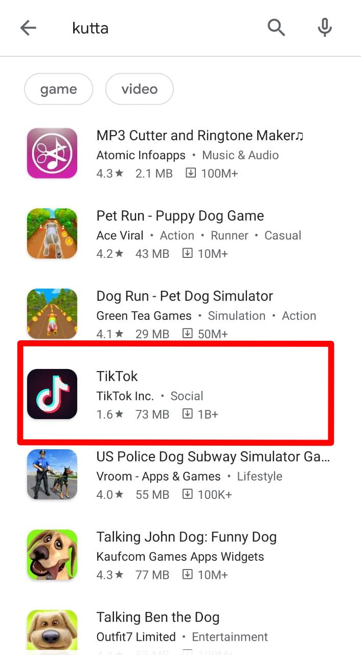 Know which application is visible if you write Kutta on Google Play Store